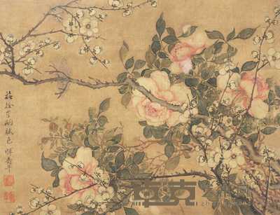 恽南田 花卉 立轴 27.5×35.5cm